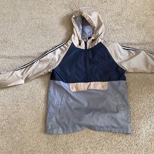 Navy blue gold grey and white striped windbreaker by distortion